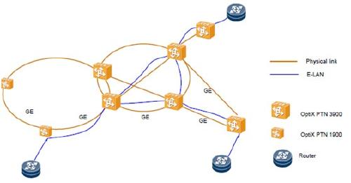 OptiX PTN1900在專網(wǎng)業(yè)務傳送業(yè)務上的組網(wǎng)應用